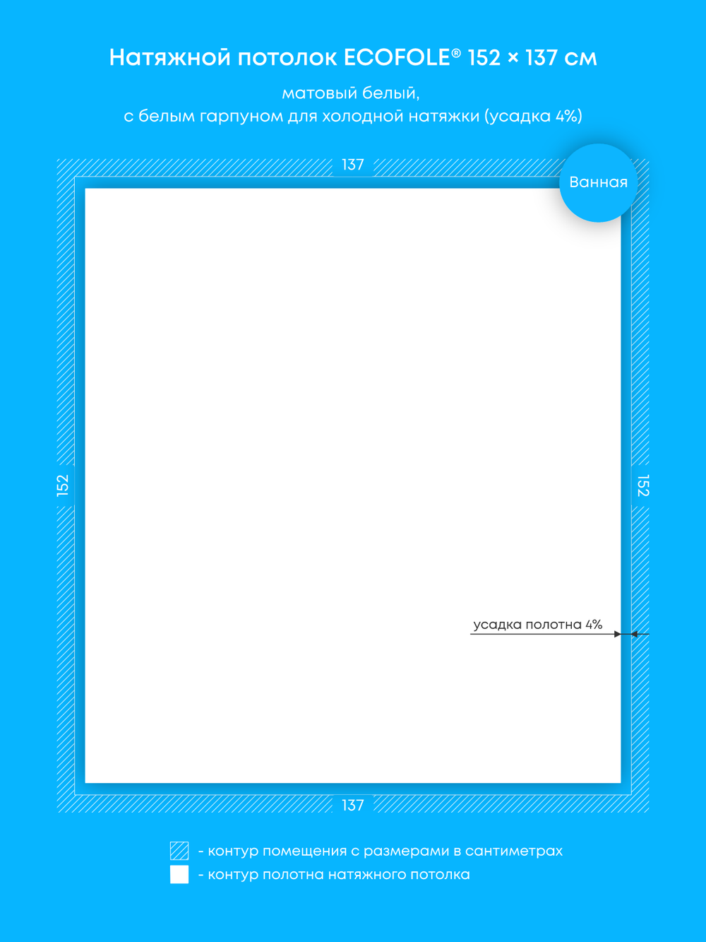 Матовый натяжной потолок 2.1 м2