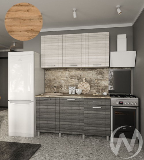 Кухня Салли 1.5м (корпус белый/сандал белый; сандал серый) 26мм дуб вотан