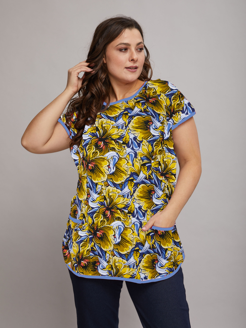 Футболка Ф-049Х/голубой-желтыйирис