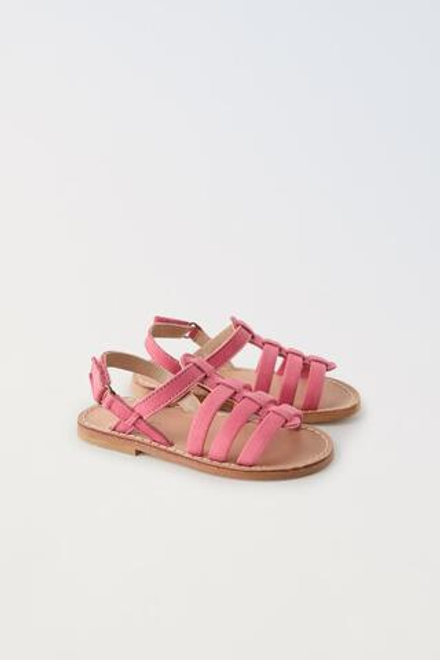 ZARA САНДАЛИИ С РЕМЕШКАМИ ИЗ КОЖИ, РОЗОВЫЙ