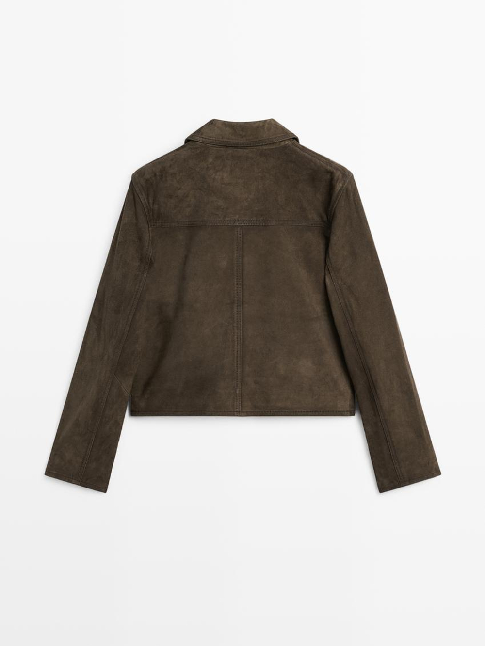 Massimo Dutti Короткая замшевая куртка на пуговицах, фисташковый