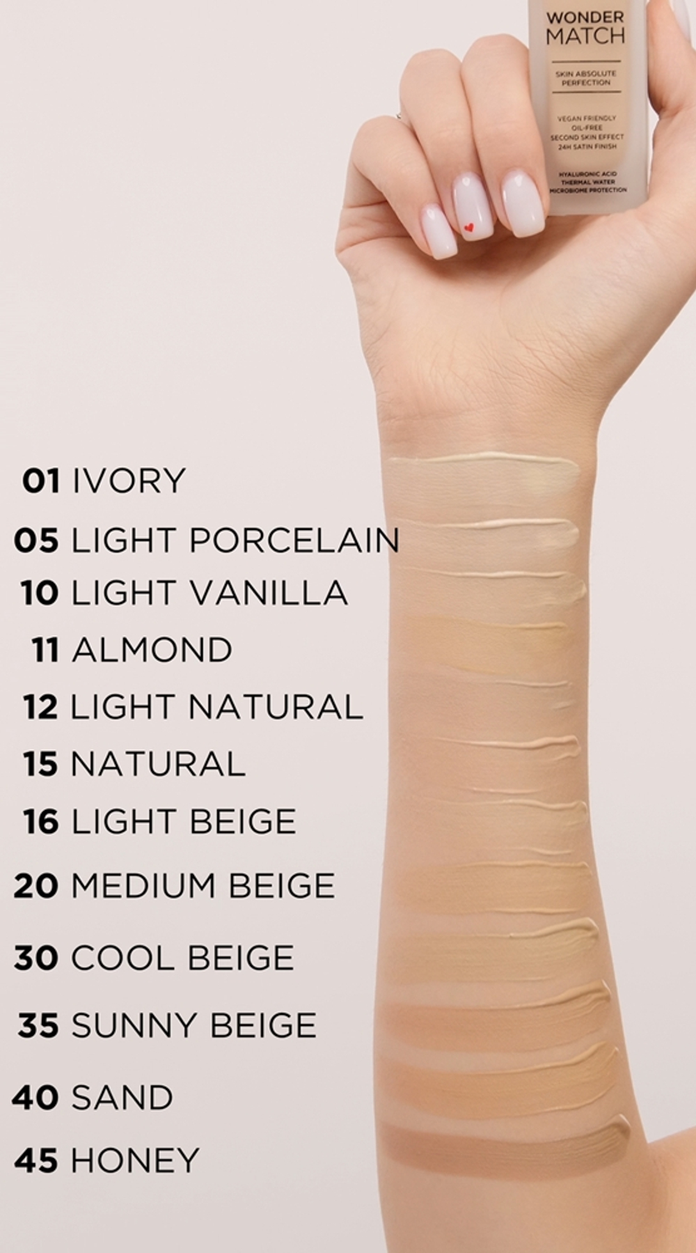 Eveline Cosmetics Wonder Match - Тональная основа с кислотой гиалуроновой оттенок 05 Light Porcelain, 30 ml