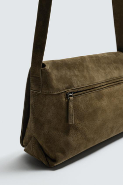 ZARA КОЖАНАЯ СУМКА, ЗЕЛЕНЫЙ ХАКИ