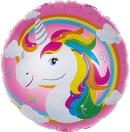 Шар (18""/46 см) Круг, Радужный единорог, Розовый, 1 шт. Е27