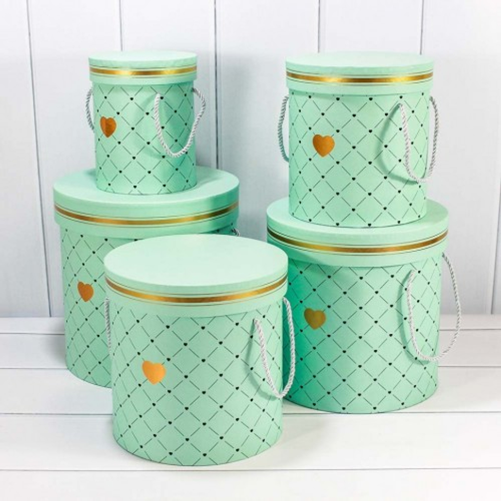 Коробка 25х25 см Набор 5 шт "Сердечки" (Мятный)