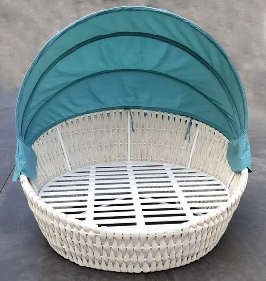 Круглый лаунж-диван со складным навесом Samui, бежевый/бирюзовый