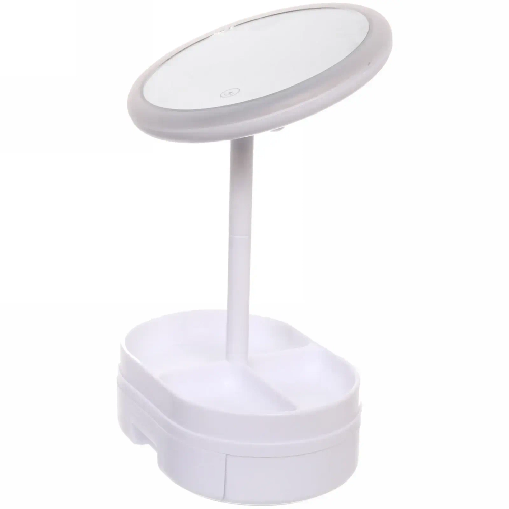 Зеркало настольное с подсветкой и органайзером «Beauty», цвет белый, USB, 35*18см