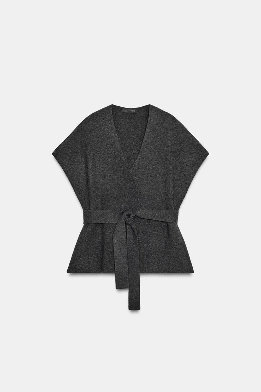 ZARA ТРИКОТАЖНЫЙ ЖИЛЕТ С ПОЯСОМ, СЕРЫЙ