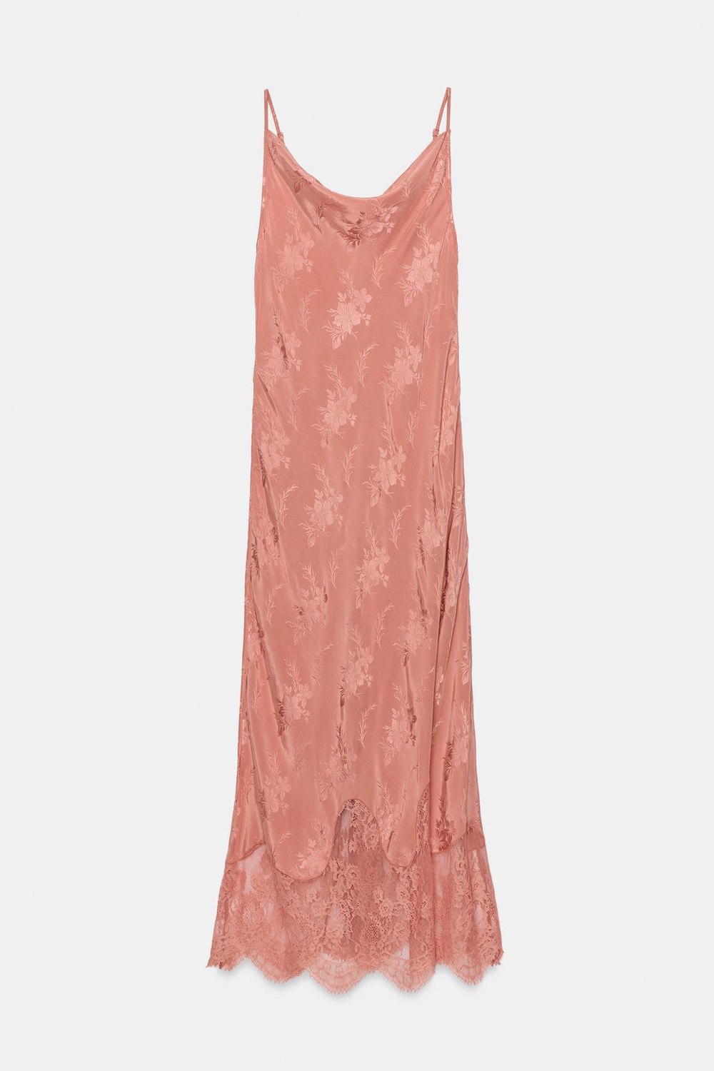 ZARA ЖАККАРДОВОЕ ПЛАТЬЕ С КРУЖЕВОМ — ZW COLLECTION, ЛОСОСЕВЫЙ