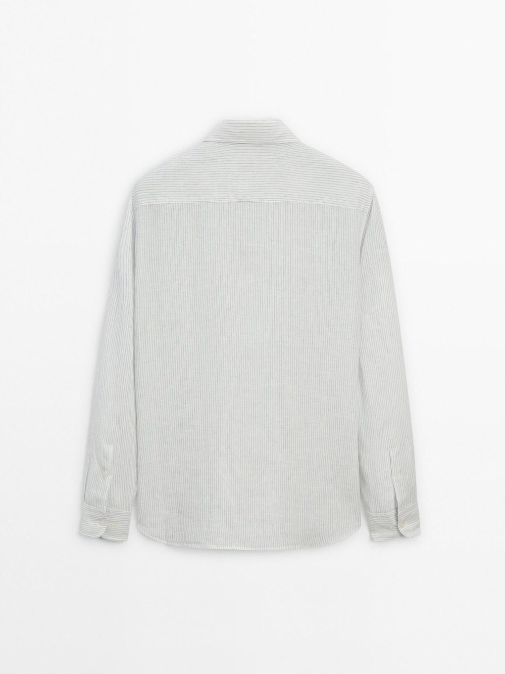 Massimo Dutti ЛЬНЯНАЯ РУБАШКА КЛАССИЧЕСКОГО КРОЯ В ПОЛОСКУ, СИНИЙ