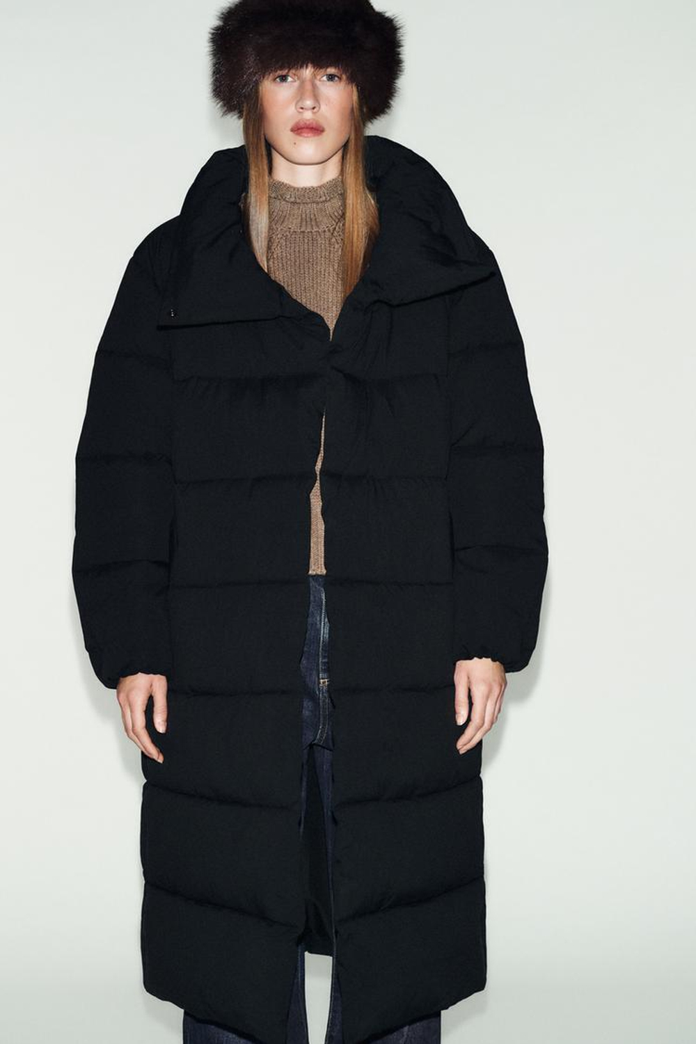 ZARA ДЛИННЫЙ АНОРАК С ВЫСОКИМ ВОРОТНИКОМ WATER REPELLENT WINDPROOF, ЧЕРНЫЙ