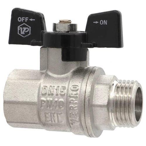 Кран VIEIR шаровый 3/4" ВВ, бабочка, никель, черный (96/12) VP220-02