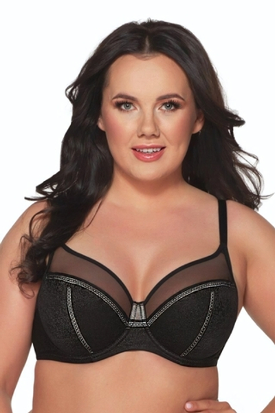 Бюстгальтер с мягкими чашками +size и серебристым декором (Размер: 105F) (Цвет: черный)