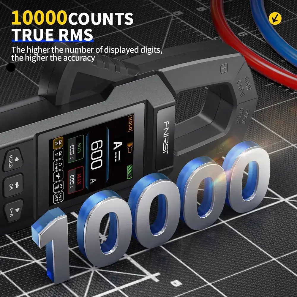 FNIRSI DMC-100, постоянный переменный ток и напряжение, мультиметр с клещами, полностью автоматический интеллектуальный высокоточный 600 А, 10 000 отсчетов, электрические инструменты NCV-черный