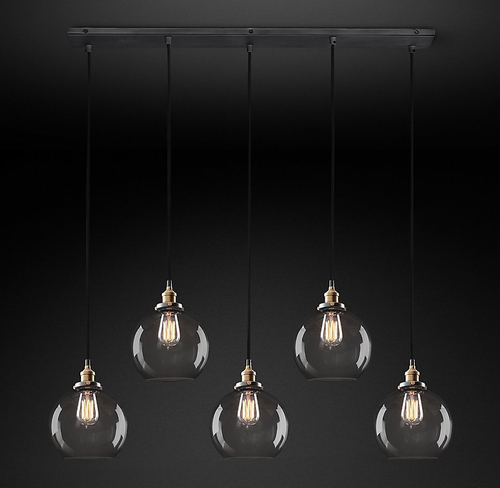 Подвесной дизайнерский светильник  20th C. Factory Filament Smoke Glass Caf? Rectangular  Pendant by Restoration Hardware