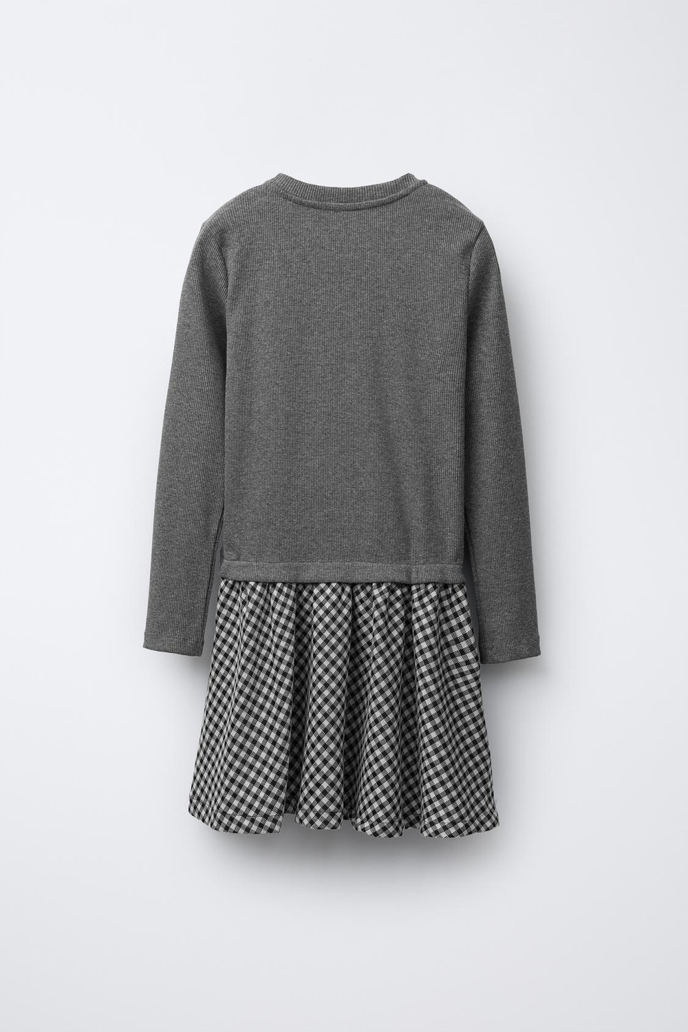 ZARA КОМБИНИРОВАННОЕ ПЛАТЬЕ В РУБЧИК С ЮБКОЙ В КЛЕТКУ, ЭКРЮ/ЧЕРНЫЙ