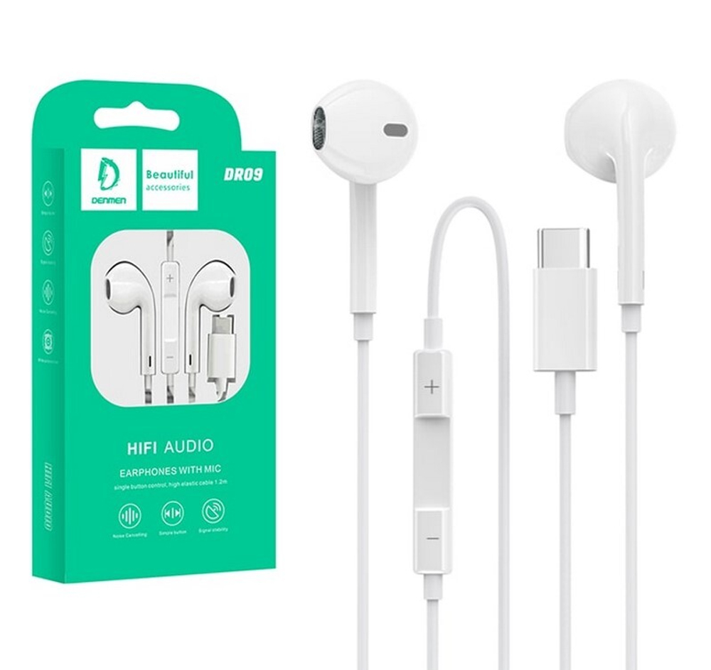 Наушники с микрофоном DENMEN DR09 Type-C (белый)