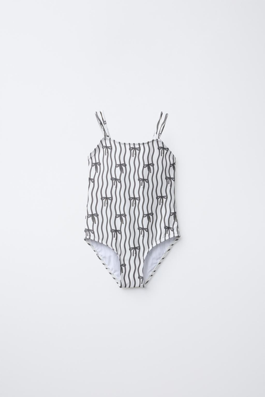 ZARA КУПАЛЬНИК С ПРИНТОМ И БАНТАМИ, ЧЕРНЫЙ