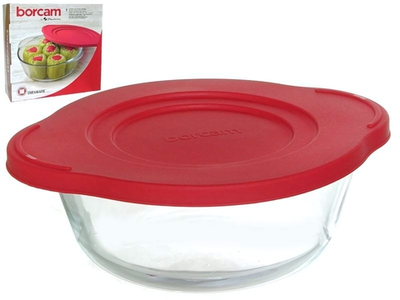 Кастрюля стеклянная 2,1л круглая с пластиковой крышкой "Borcam"