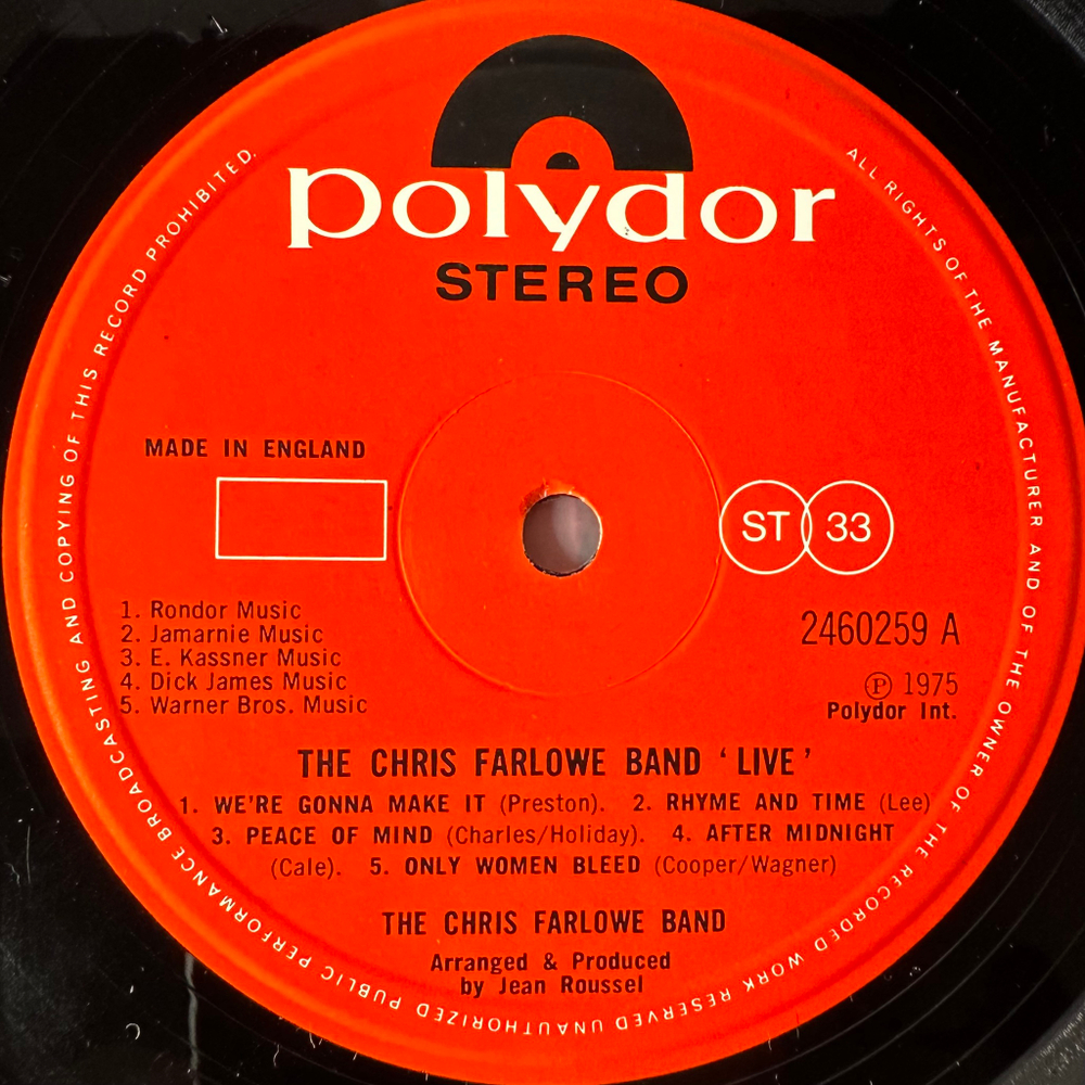 The Chris Farlowe Band ‎– Live! (Англия 1975г.)