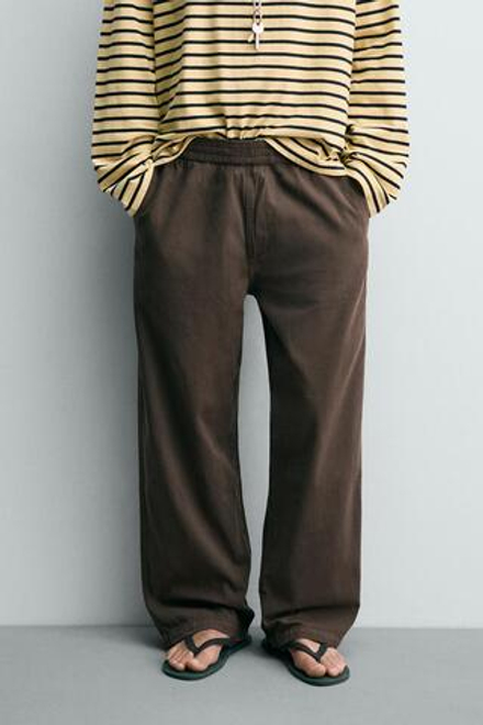 ZARA БРЮКИ RELAXED FIT В ЕЛОЧКУ, КОРИЧНЕВЫЙ
