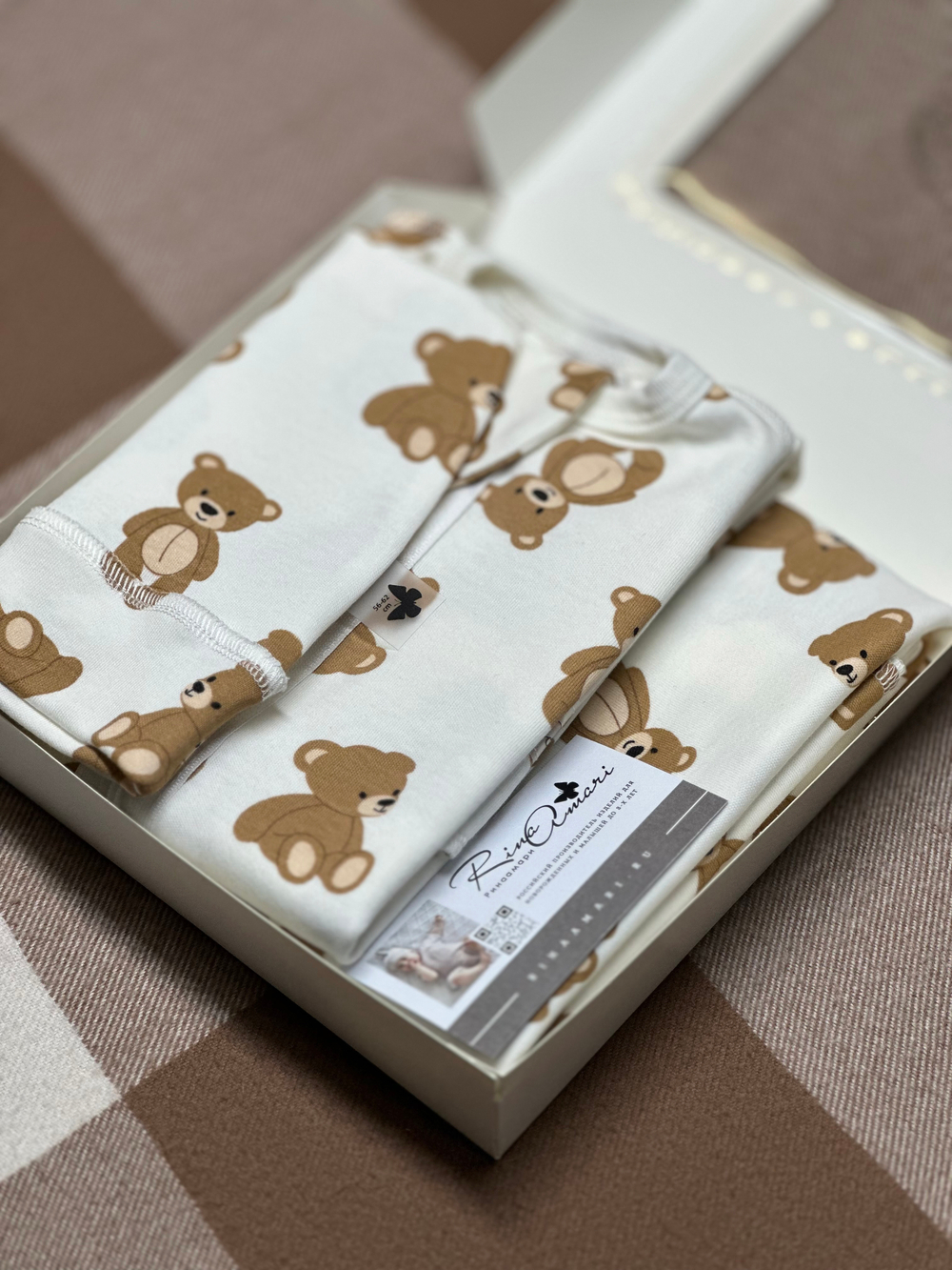 Набор "Мишутка" (Пеленальный кокон + Шапочка Узелок + Непромокаемая пеленка)