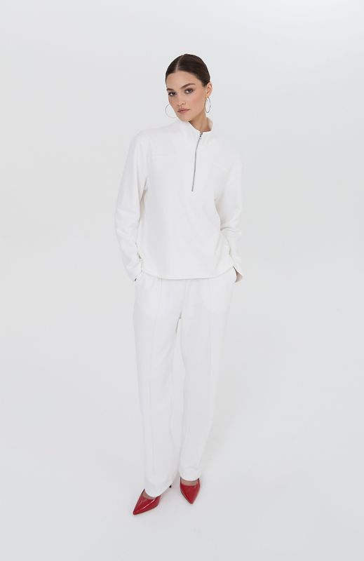 Брюки прямые, пике, молочный