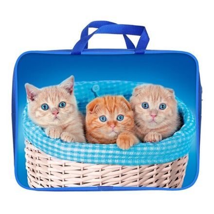 Папка с ручками А4, Канцбург 2Ш48, 360х270х80, Котята в корзинке, ткань, молния, широкая