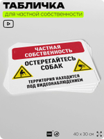 Табличка для частной территории "Частная собственность, остерегайтесь собак", на дом, для участка, организаций, предупреждающая, 40х30 см, Silver Plane x Айдентика Технолоджи