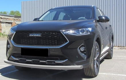 Защита переднего бампера Haval F7 F7x (2019-2023) d57 серебристая