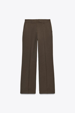 ZARA БРЮКИ ПРЯМОГО КРОЯ С ВЫСОКОЙ ПОСАДКОЙ, КОРИЧНЕВЫЙ МЕЛАНЖ