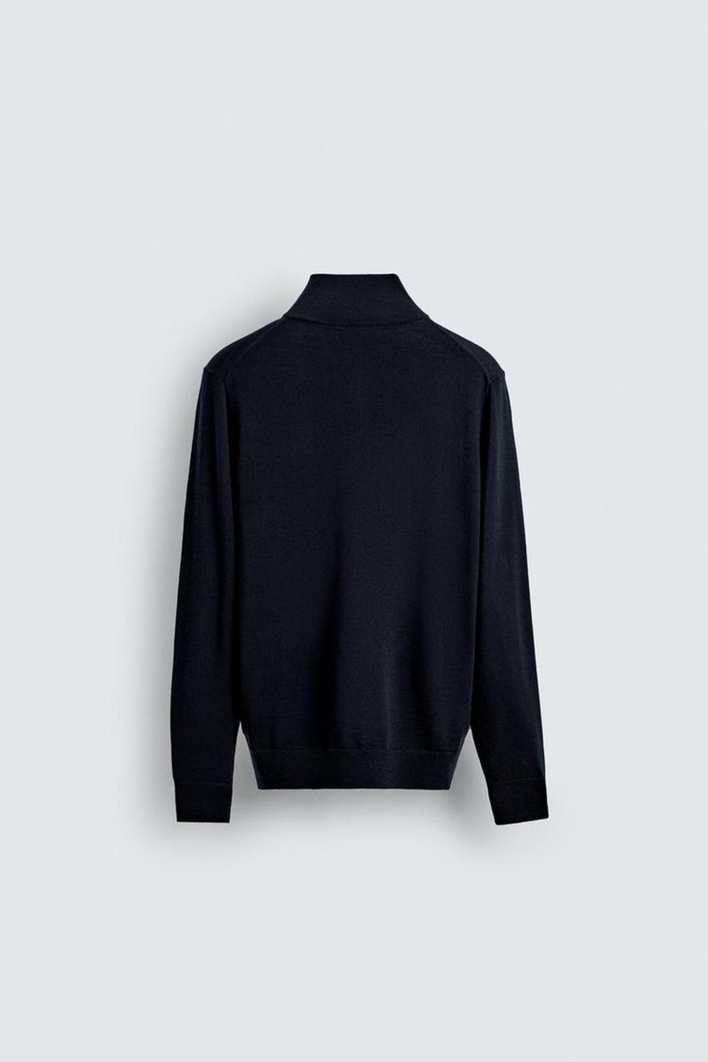 ZARA ШЕРСТЯНОЙ СВИТЕР С ВОРОТНИКОМ НА МОЛНИИ, МОРСКОЙ СИНИЙ