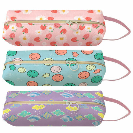 Пенал мягкий ПИФАГОР, 1 отделение, с ручкой, ПВХ, ассорти "Patterns", 21х9х6 см, 273827