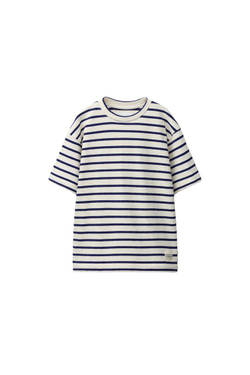 ZARA КОМПЛЕКТ ИЗ ФУТБОЛКИ И ШОРТОВ В ПОЛОСКУ, ЭКРЮ/ТЕМНО-СИНИЙ