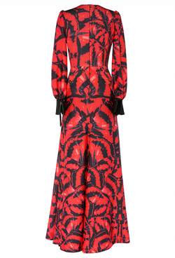 Платье в пол красное c принтом 42 -19 SS