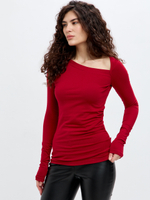 Брусничный лонгслив Джейн с асимметричным вырезом