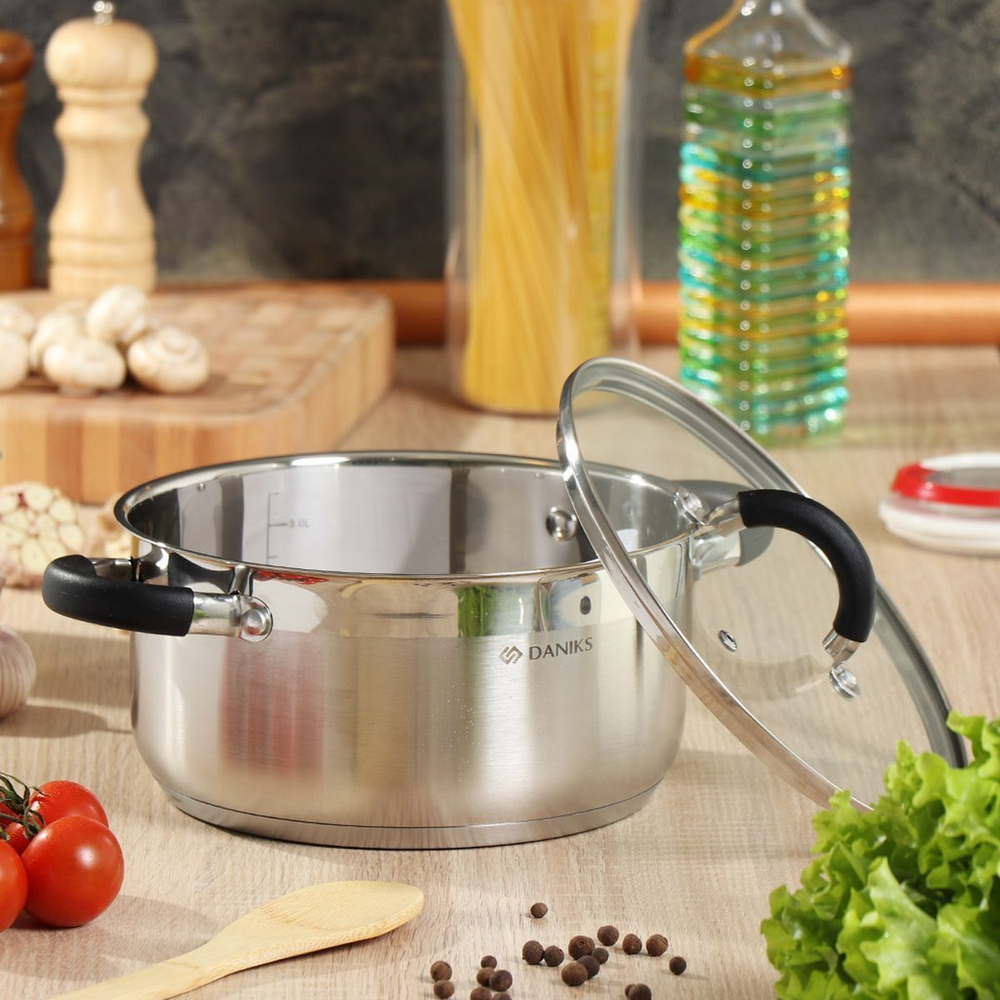 Кастрюля нерж, 4.1 л, с крыш, Daniks, Турин, QS-1-22/GS-01413-22CA, индукц