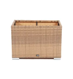 "Лунго" кашпо для цветов большое плетеное из искусственного ротанга, цвет соломенный