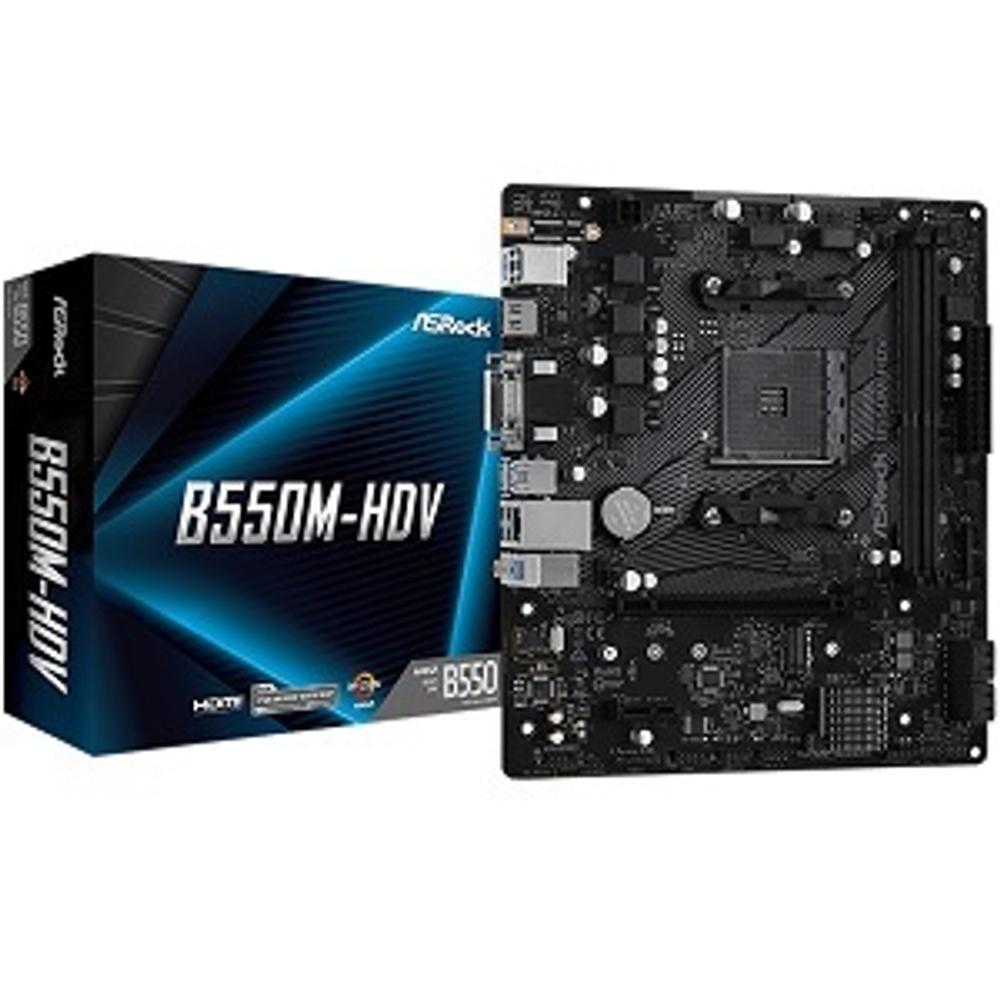 Материнская плата ASRock B550M-HDV (Socket AM4/AMD B550/2xDDR4/1xPCI-Ex16/1xPCI-Ex1/M.2/SB7.1/GLAN/D-SUB/DVI/HDMI/mATX)