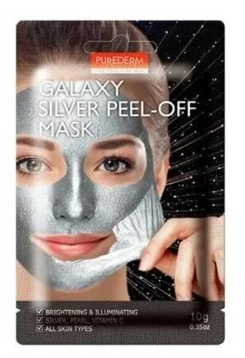 Маска-пленка для лица Purederm Galaxy Silver Peel-Off Mask (Silver, Pearl, Vitamin C) Серебристая Осветляющая с серебром, жемчугом и витамином С 10 г