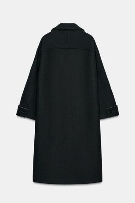 ZARA ПАЛЬТО ОВЕРСАЙЗ С ШЕРСТЬЮ И КОНТРАСТНЫМИ МАНЖЕТАМИ, ЧЕРНЫЙ