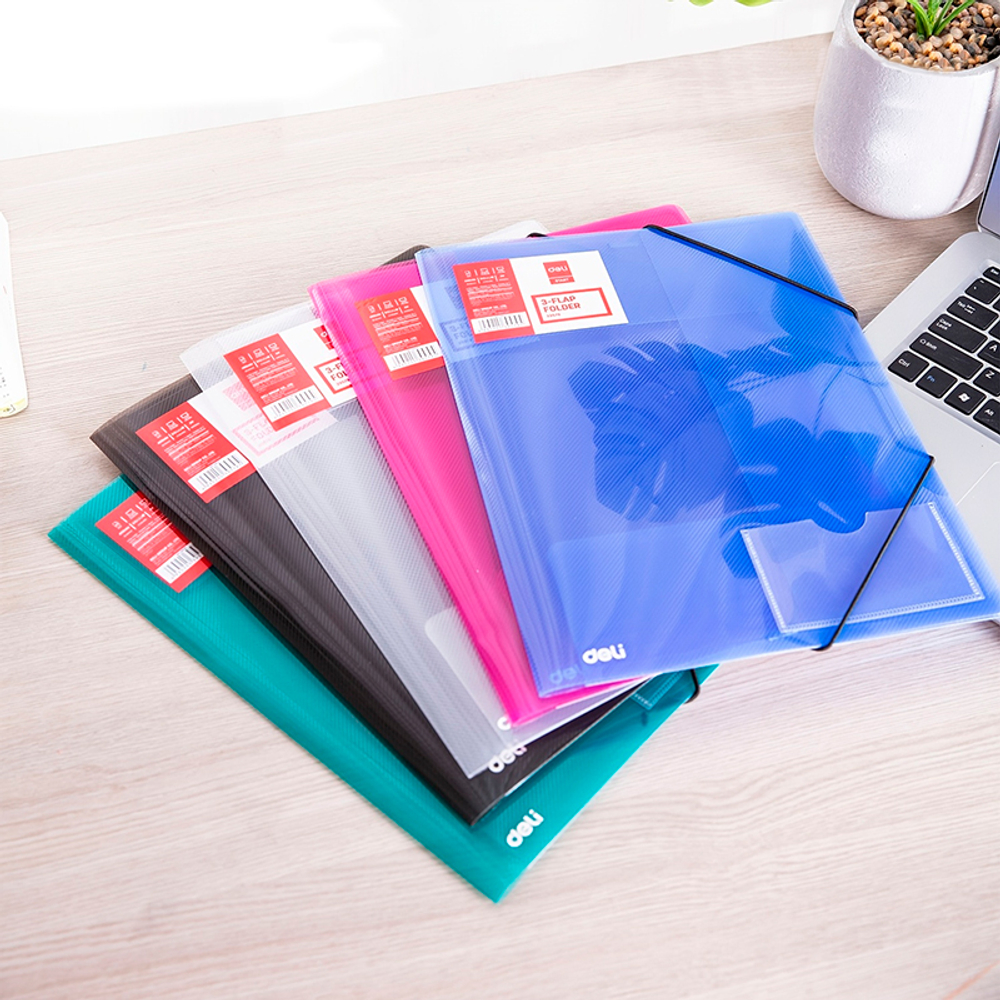 Папка на резинках DELI, A4 пластиковая, 450 мкм, ассорти