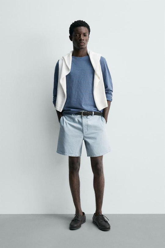 ZARA ДЖИНСОВЫЕ ШОРТЫ-ЧИНОСЫ, ГОЛУБОЙ