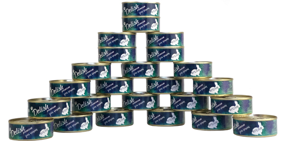 НАБОР Консервы DELISH Premium для кошек с мясом кролика - 24 шт х 100 гр