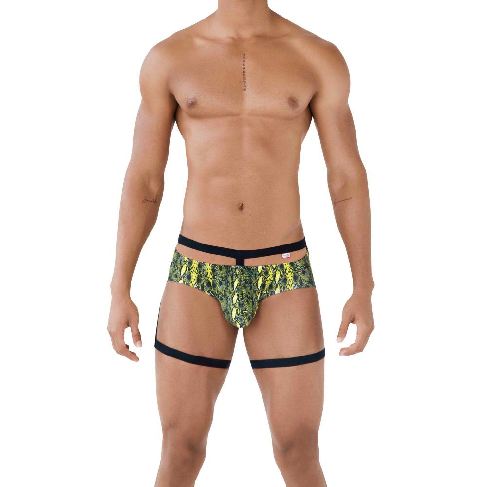 Мужские трусы брифы зеленые со змеиным принтом с поясом Pikante NEON BRIEF 051010