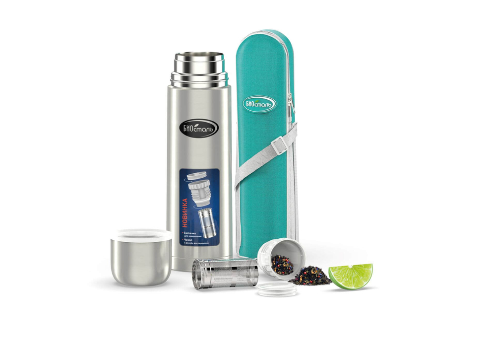 Термос Biostal (0,5 литра), с ситечком и чехлом, стальной