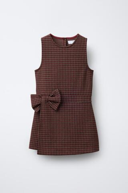 ZARA КОРОТКИЙ КОМБИНЕЗОН В КЛЕТКУ С БАНТОМ, КРАСНЫЙ