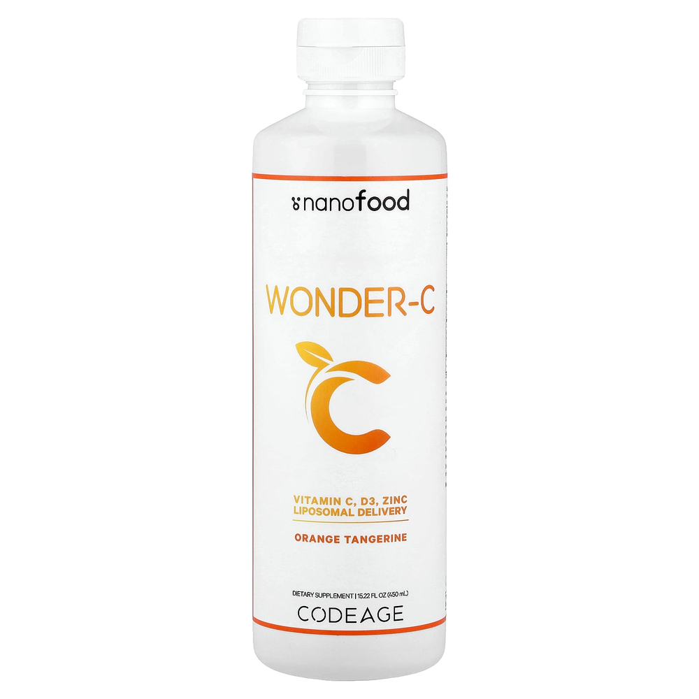 Codeage, Nanofood, Wonder-C, добавка с витамином C, со вкусом апельсина и мандарина, 450 мл (15,22 жидк. унции)