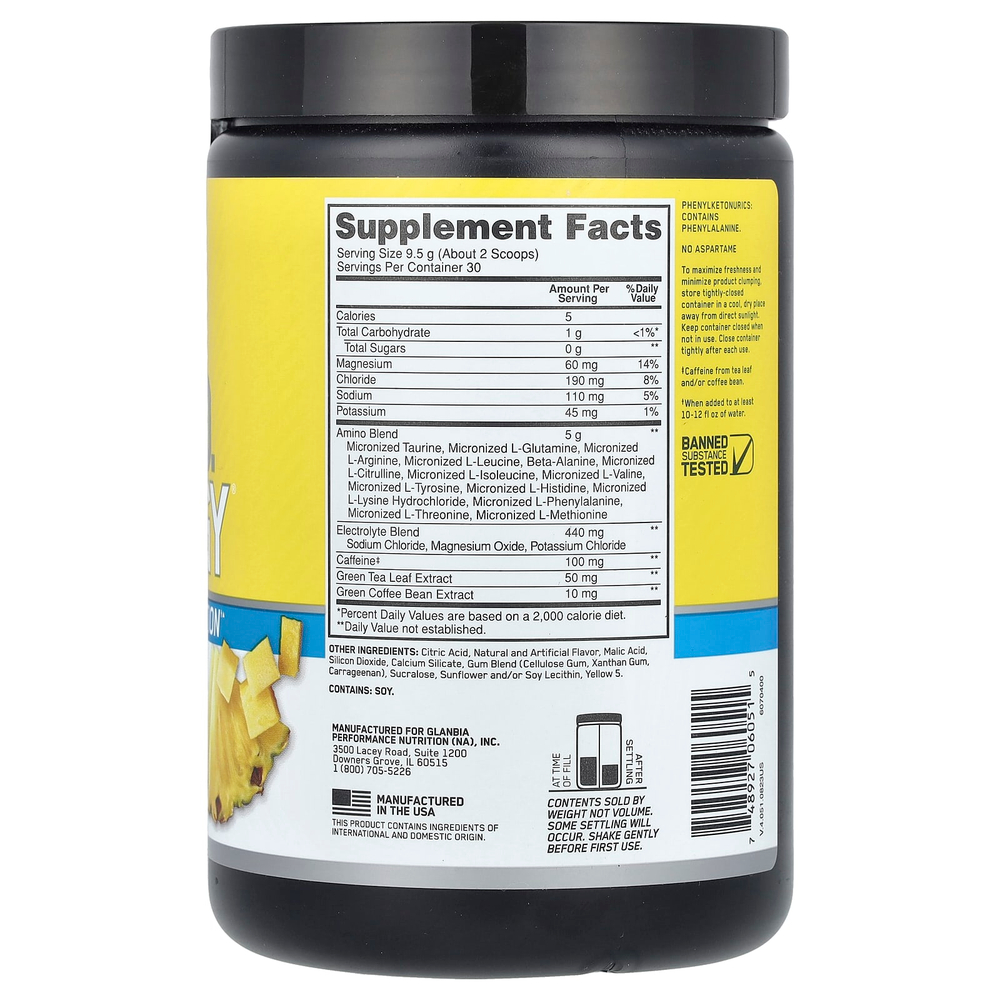 Optimum Nutrition, ESSENTIAL AMIN.O. ENERGY + ELECTROLYTES, ананасовый твист, 285 г (10,05 унции)