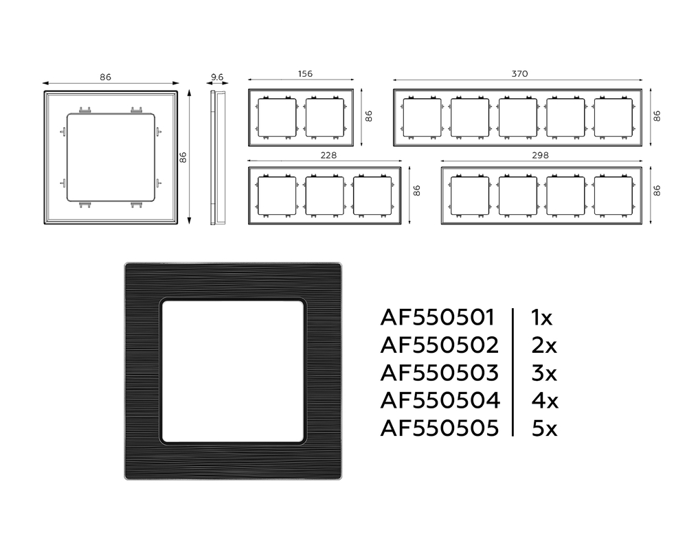 AF550504 Рамка ALFA Platos (Черный Металл шлифованный) 4-ая